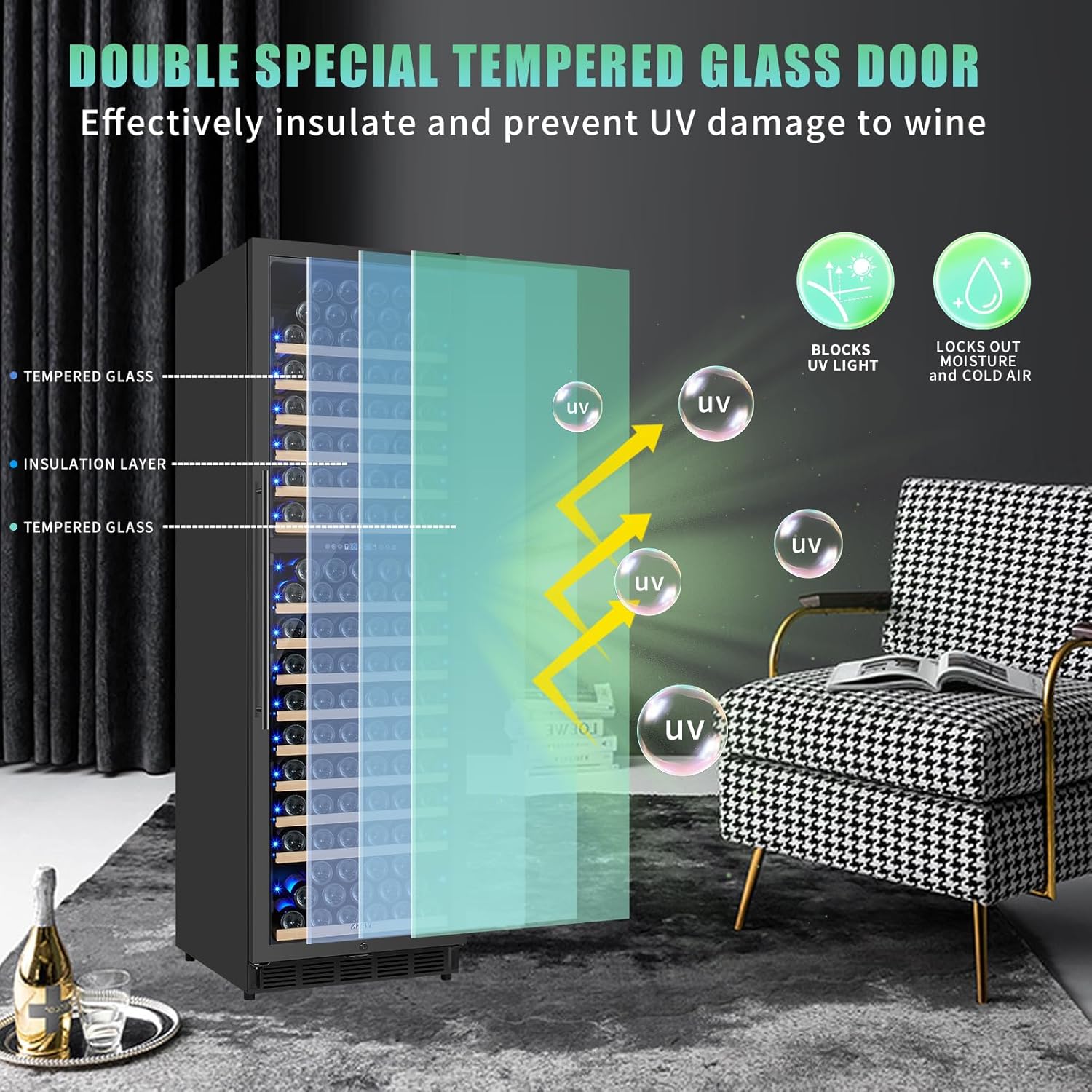 24 Inch Wine Fridge & 24 Inch Wine and Beverage Refrigerator with Upgraded Compressor, Intelligent Temperature Memory, Freestanding or Built-In Dual Zone Wine Cooler Black