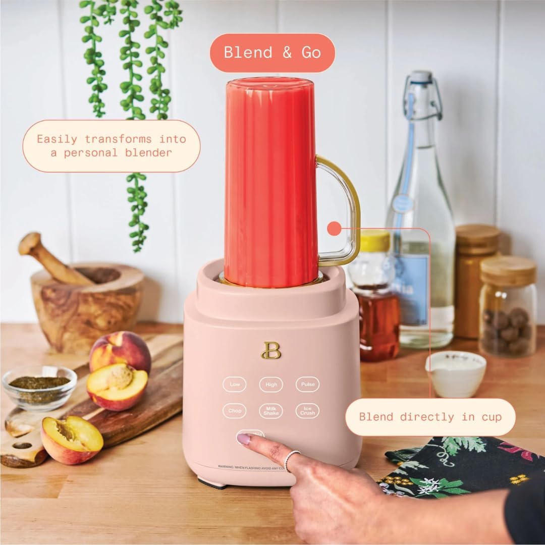 Beautiful PowerExact Blender System with PrecisionSense Technology, 700W Motor, 50oz Tritan Jar, 20oz Personal Cup, Stainless Steel Blades (Rose)