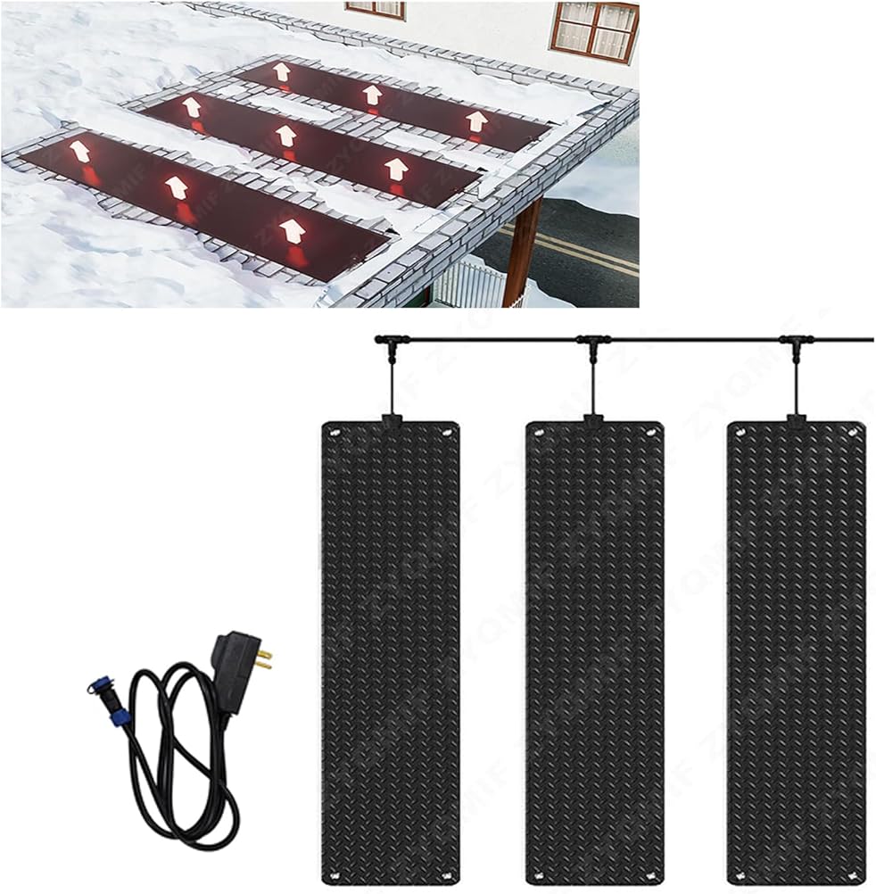 Heated Snow Melting Mats, No-Slip PVC Heated Outdoor Mats, Snow and Ice Melting Mat for Winter Stairs, Steps, Doorways,Walkways, Driveway, 2 in/h Melting Speed,14x47inch,3 Pieces