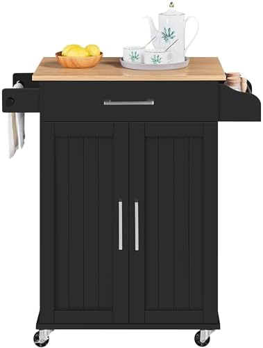 Yaheetech Kitchen Cart with Drawer, Kitchen Island on Wheels with Storage Rack & Cabinets, Microwave Cart for Kitchen with Storage, Rolling Coffee Cart Station, Black