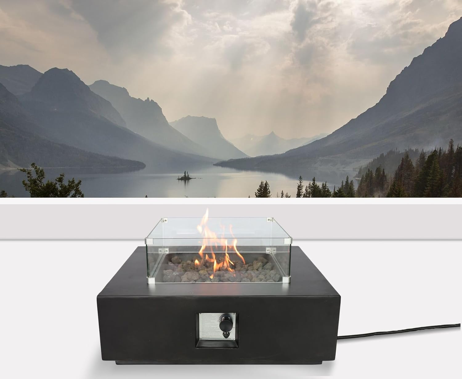 Living Source International Concrete,Glass Propane,Natural Gas Fire Pit Table