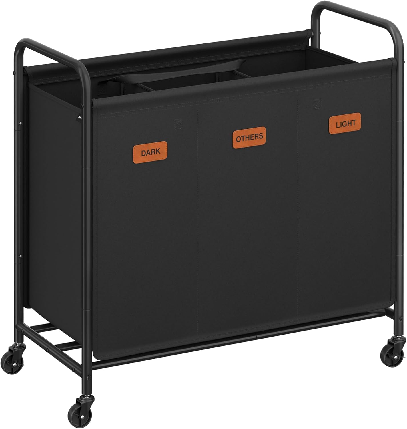 SONGMICS 3-Section Laundry Sorter, Laundry Hamper with Wheels, Rolling Clothes Hamper Cart with Large Capacity and Removable Bags, for Laundry Room, Bedroom, Bathroom, Ink Black URLS330B01