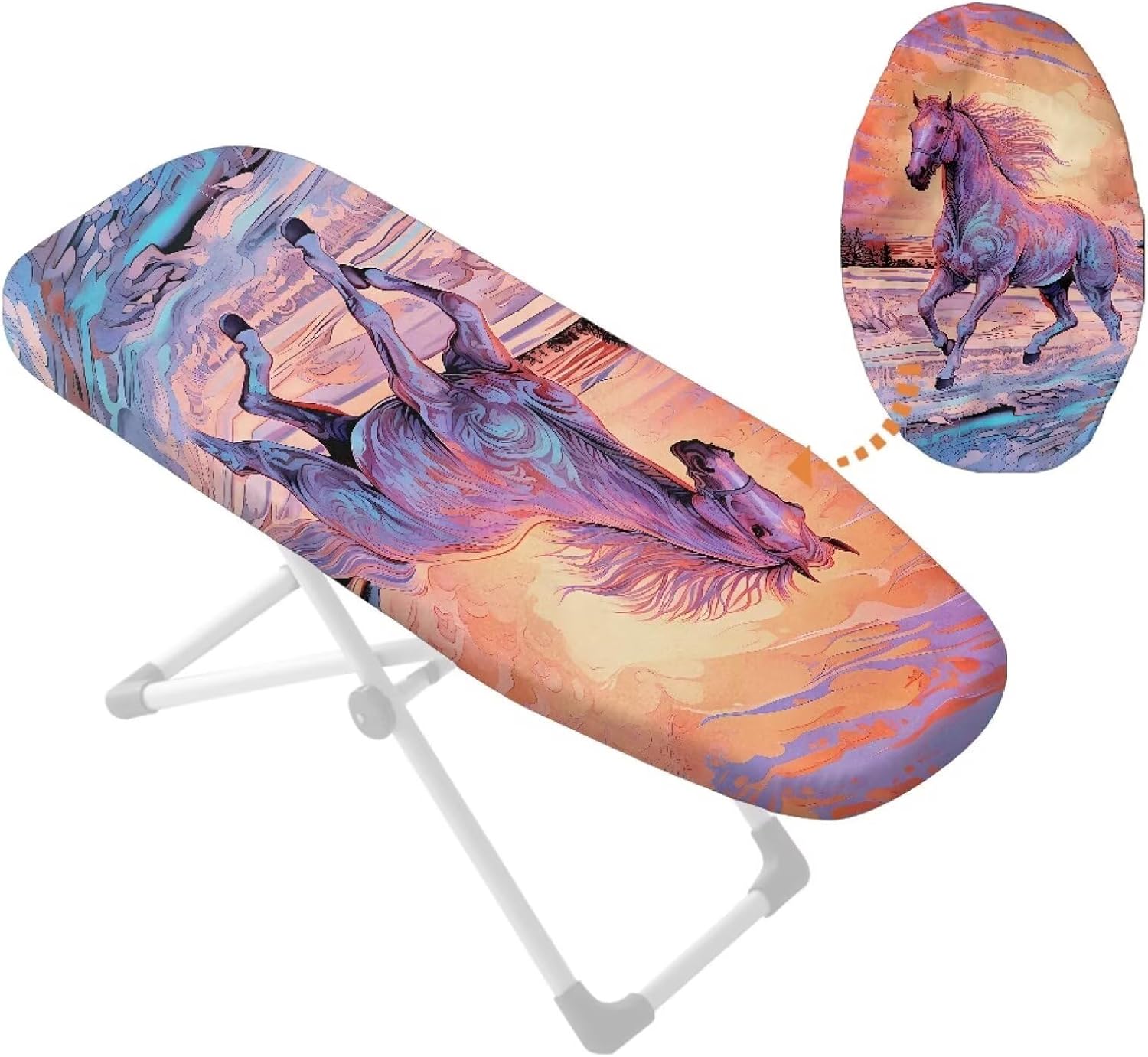 Horse Ironing Board Cover 14 x 24 Inch Small Ironing Board Cover and Pad Foldable Household Essentials for Home Dorm Travel (Board not Included)