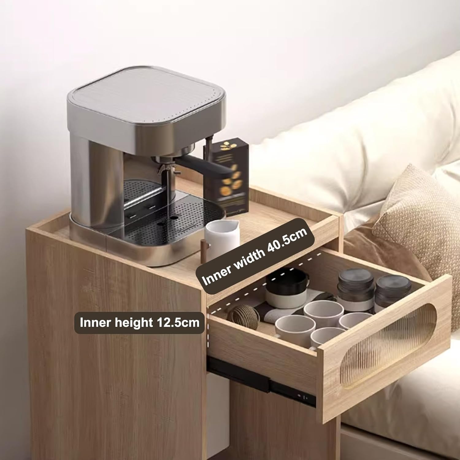 Vacuum Hidden Cabinet for Sweeping, Robot Vacuum Stand Cabinet with Drawers, Robot Vacuum Hidden Storage Cabinet, Wood Sweeping Robot Storage Rack(Natural,19.6x17.7x29.5'')