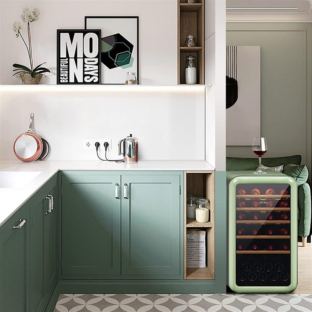 35-Bottle Wine Cooler, Home Independent Wine Cellar, Digital Display Constant Temperature Wine Cooler, Retro Refrigerator, Beverage Ice Bar, 48.5*64*82.7cm, Green