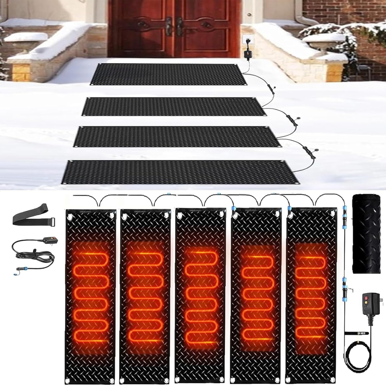 Snow Melting mats, Heated mat for Snow, Winter Outdoor Snow Mat, for Outdoor Stairs,Steps,Doorways,Walkways,Driveway, Snow and Ice Melting Rubber Mat(5 Pcs,40x160cm/15.7x63in)