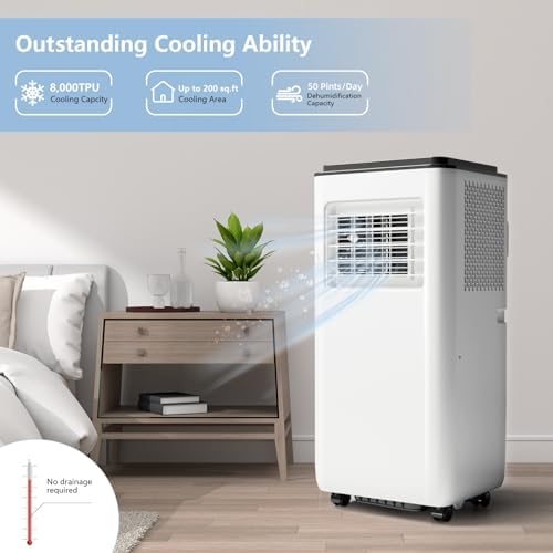 3-in-1 Portable Air Conditioner with Built-in Dehumidifier Function, Fan Mode, Remote Control, 8,000 BTU, Cool to 350 Sq.Ft, for Home