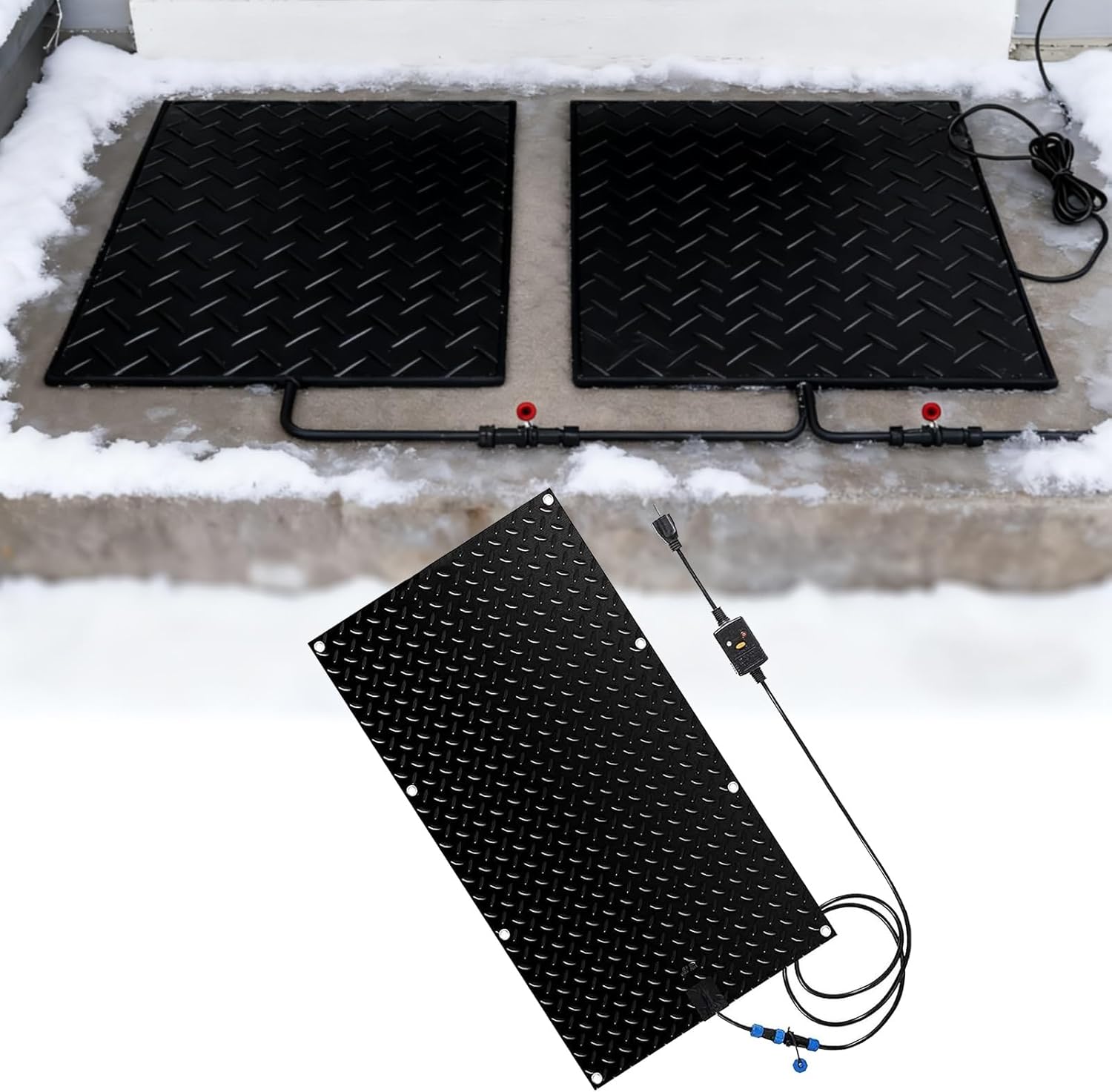 Heated Outdoor Snow Melting Mat Non-Slip for Stairs, Walkways, Sidewalks, Garage, Graphene Snow and Ice Melting Mat with 6ft Power Cord, No-Slip Rubber, 3in/h Melting Speed 120V(1 Pcs,10