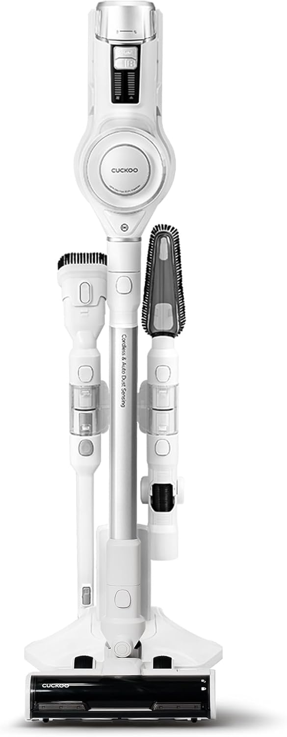 CUCKOO Powerclone Cordless Vacuum Cleaner for Home with Charging Stand, High-Suction Cordless Stick Vacuum Cleaner for Hardwood Floor and Carpet, Includes Multiple Attachments, White (CVC-A1410NW)