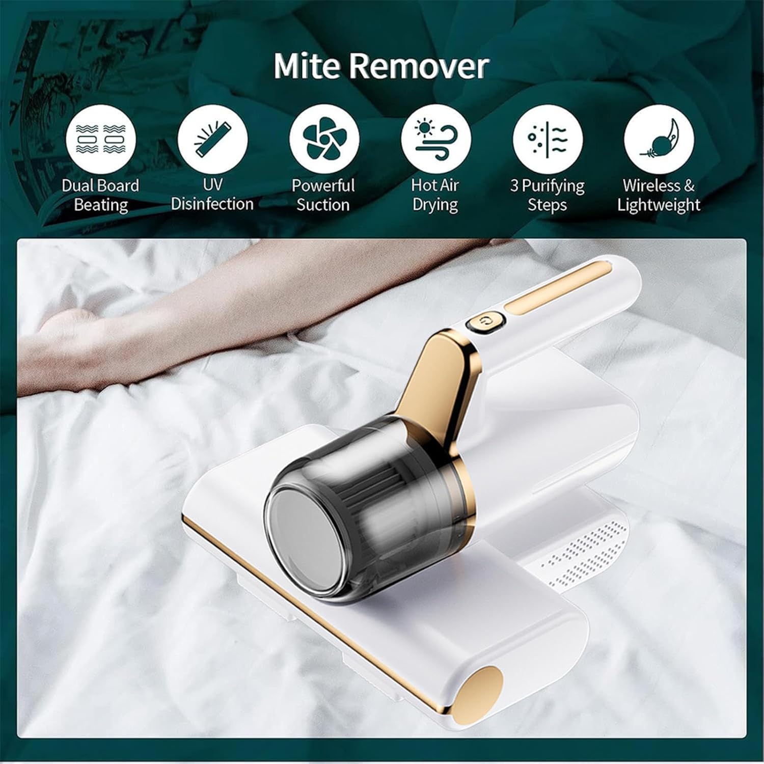 Bed Vacuum Cleaner Uv Sanitizing, 3-in-1 Wireless Mattress Cleaner 14kpa Super Suction Handheld Vacuum for Bed Effectively Clean Up Bed, Pillows, Carpets, Etc,Green