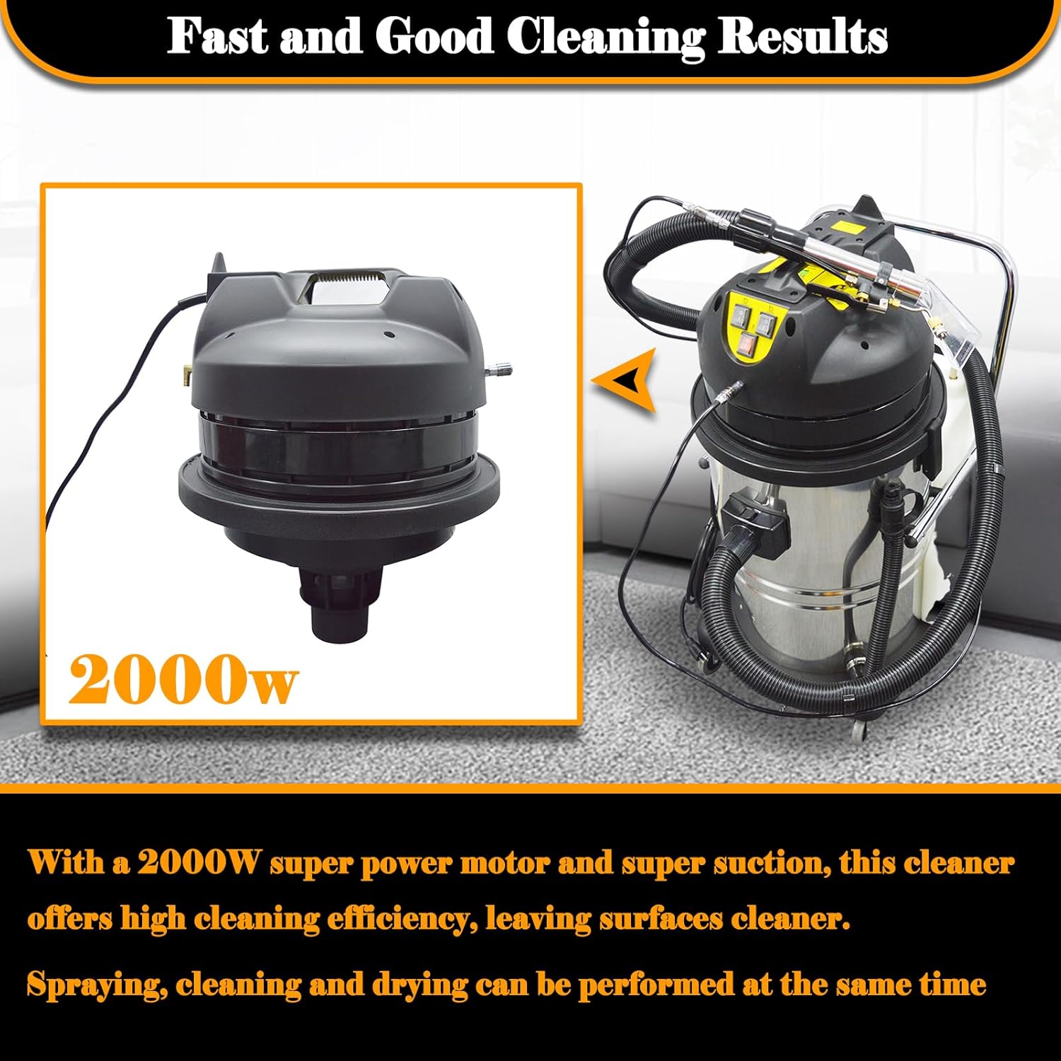 2000W Carpet Extractor 13.2Gal Upholstery Cleaning Spraying Machine Carpet Wet/Dry Cleaner Machine with 6 Joints 110V