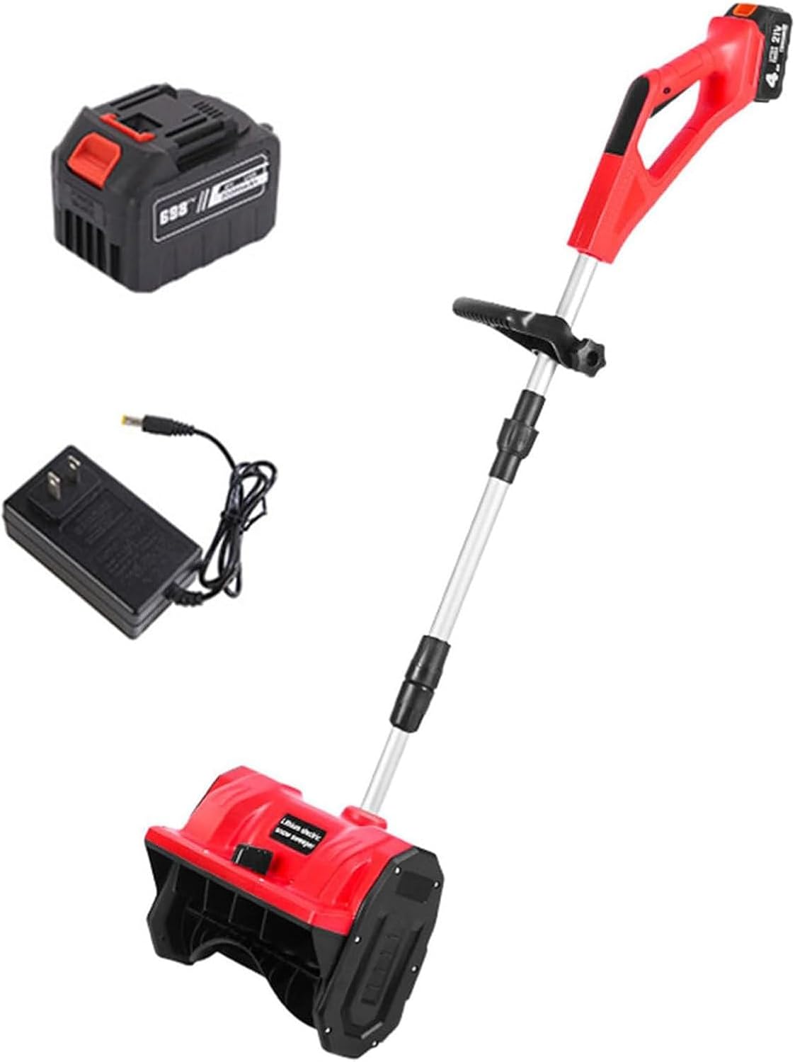 Cordless Snow Shovel with Li-ion Battery & Charger,Adjustable Front Handle & Telescopic Pole, 11in Width & 6in Depth & 26ft Throwing Distance,for Driveway Clearing, Patio,Red-1Battery