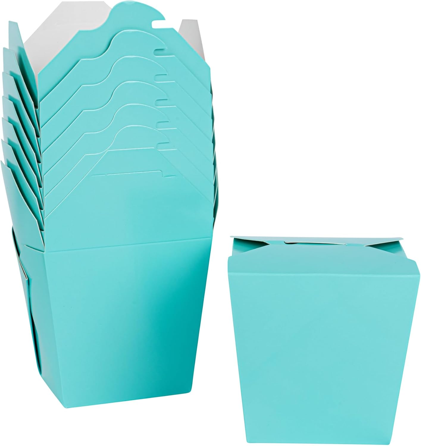 Restaurantware Bio Tek 4 x 3.5 x 4.5 Inch Food Containers 200 Noodle Takeaway Boxes - Disposable Sturdy Turquoise Paper 26 Ounce Take Out Boxes Square For Hot Or Cold Foods