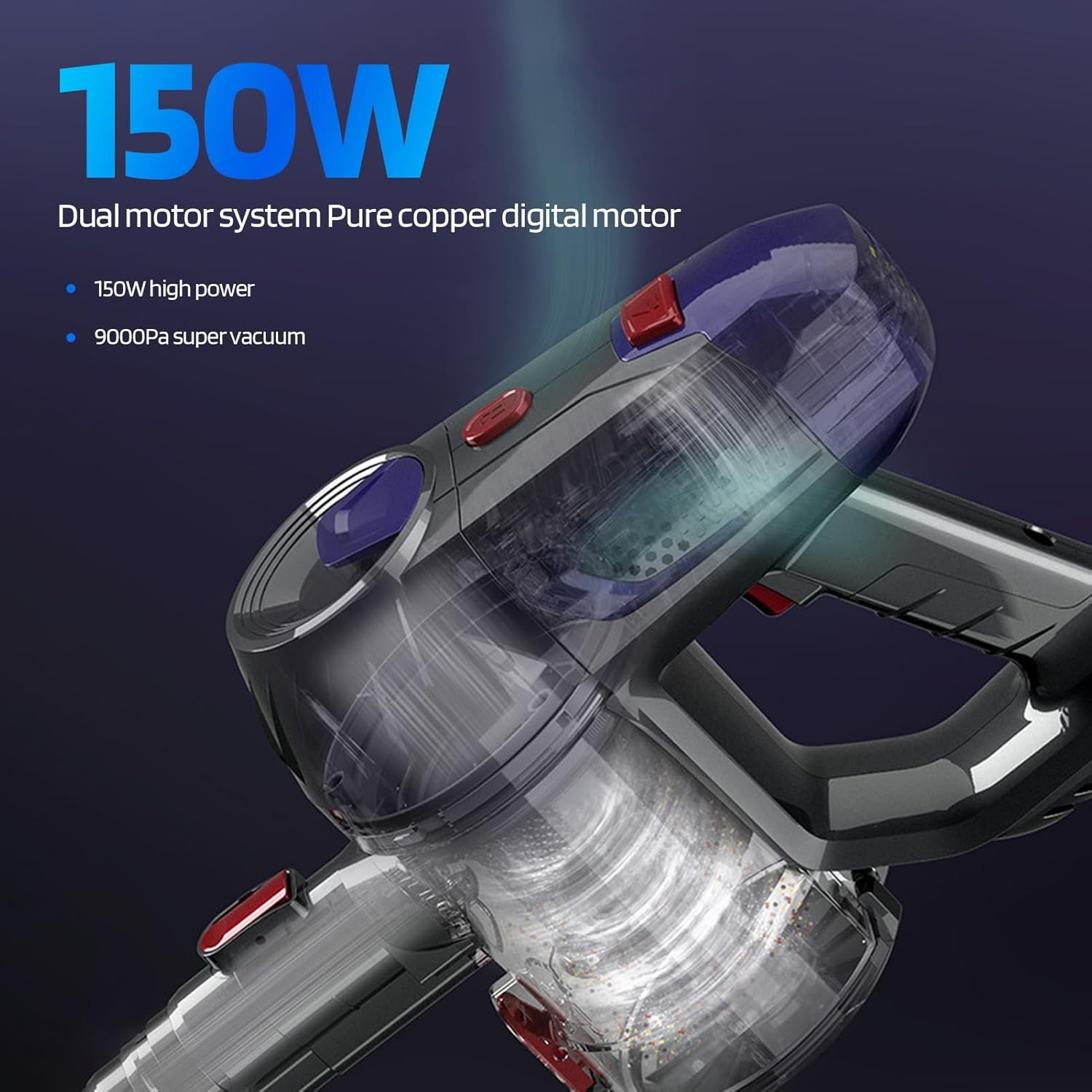 cdar Cordless Vacuum Cleaner,Stick Vac with -Resistant Design, Up to 40 Minutes, 10Kpa Super Suction 150W High-Speed Motor Cordless Stick Vacuum, Electric Brooms for Home Hardwood Floor Carpet Pet US