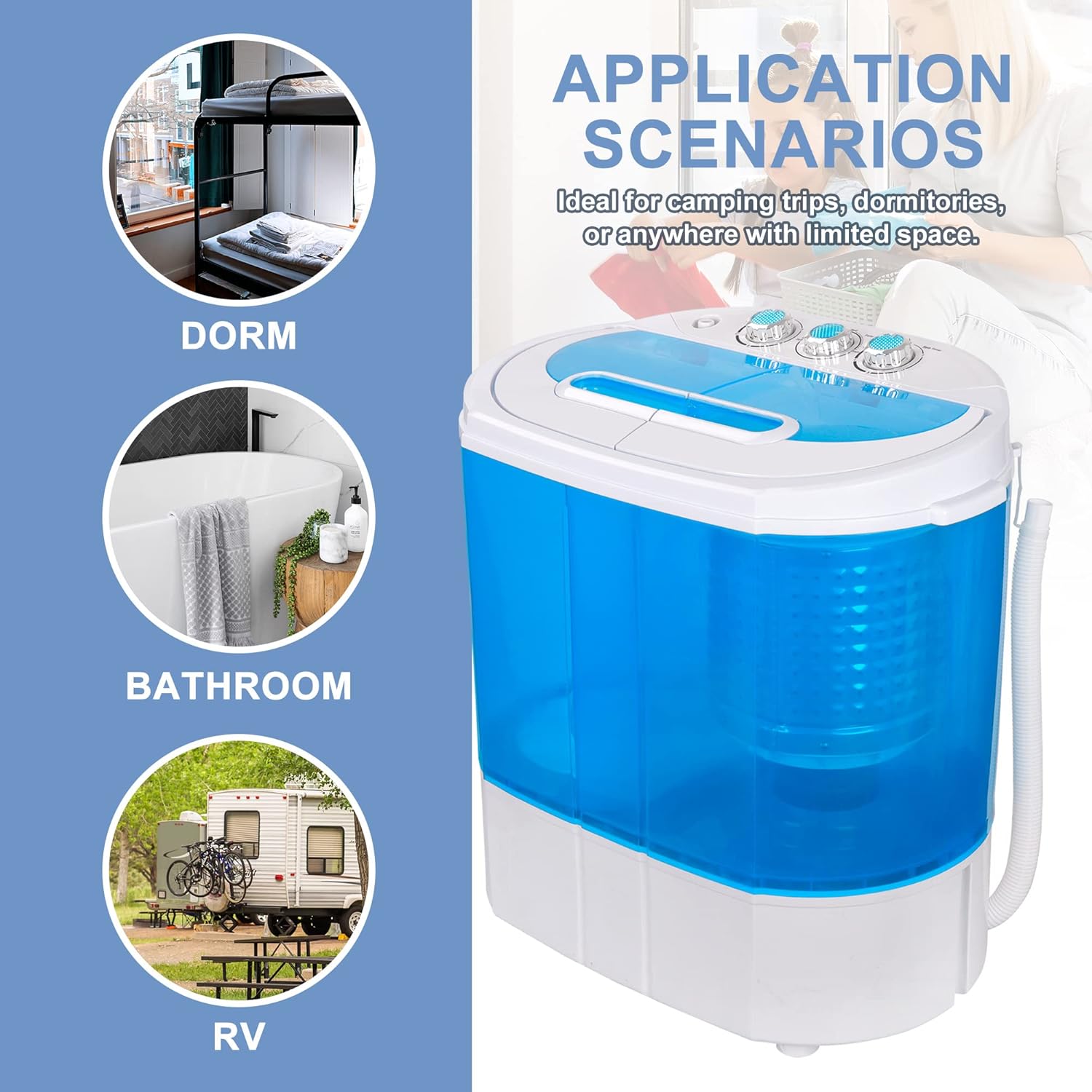 HomGarden Portable Washing Machine, Mini Compact Twin Tub 9.9 lbs Laundry Washer Spain Spinner Washing Machine, Gravity Drain Pump and Drain Hose