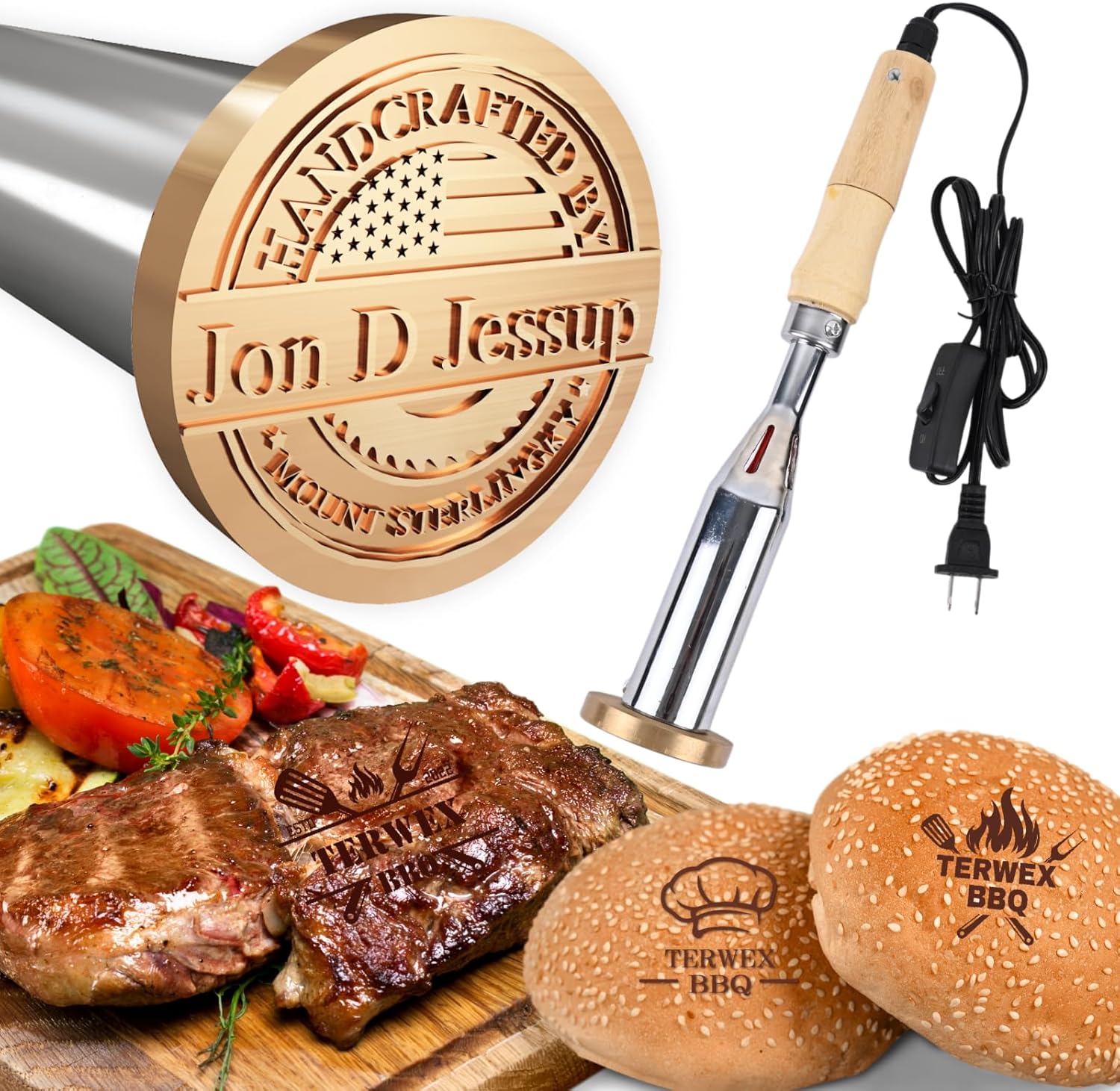 Personalized Electric Branding Iron - Custom Logo, Hamburger Buns, Steak Meat, Bread, Cake, Coconut Branding Iron for Grilling, BBQ Tools, Culinary Gifts