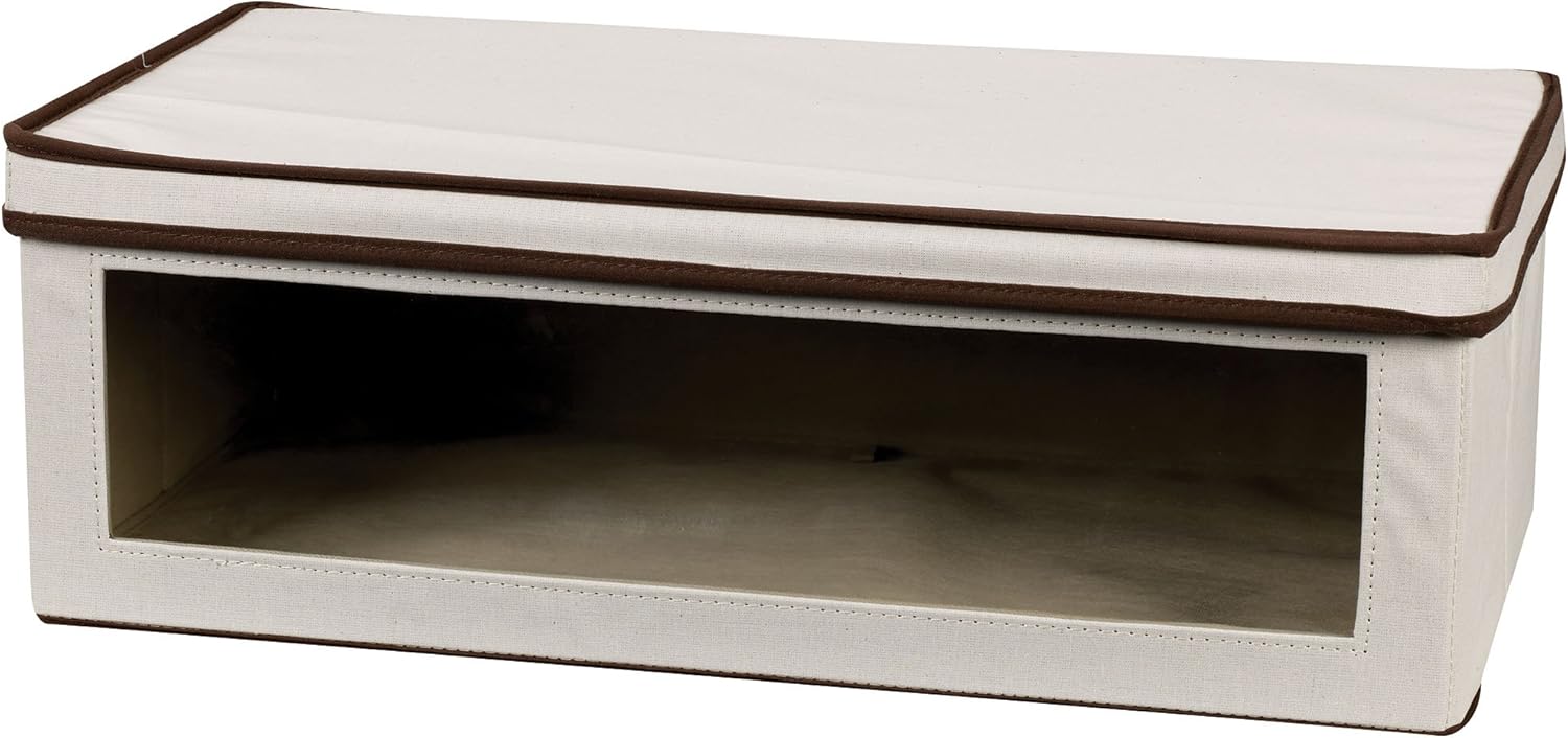 Household Essentials 514 Vision Storage Box - Natural Canvas with Brown Trim - Large