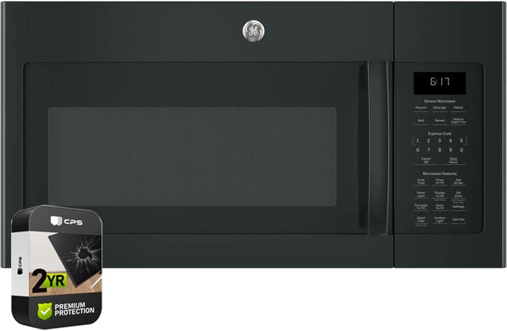 GE JVM6175DKBB 1.7 Cu. Ft. Over-the-Range Microwave Oven Black Bundle with 2 YR CPS Enhanced Protection Pack