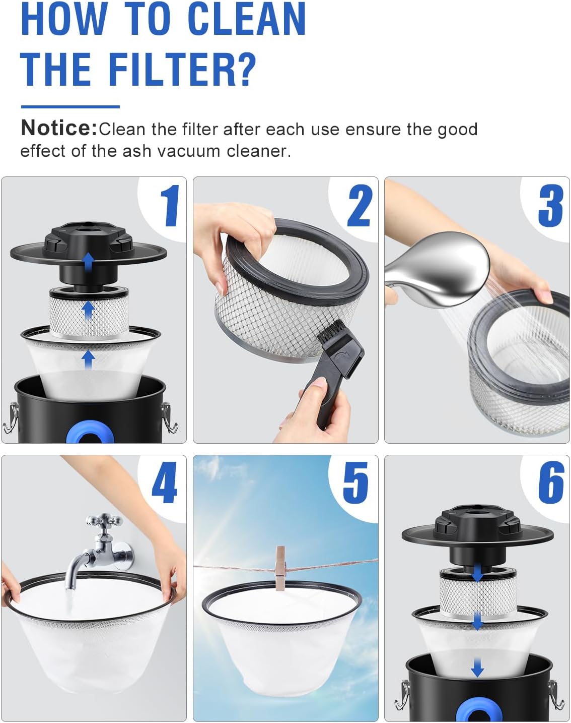 Ash Vacuum, Pellet Stove Vacuum Cleaner, 5.3 Gallon, 20kPa, 1200W Powerful Motor with Blower Function, On Wheels and HEPA Filter, The Ash Vacuum for Pellet Stoves & Wood Stoves