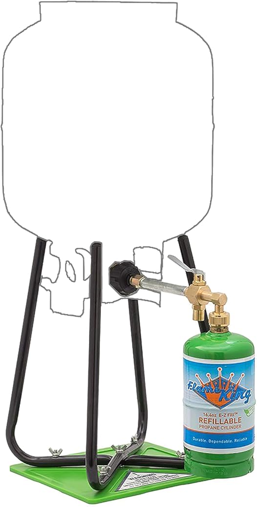 Flame King Refillable 1LB Empty Propane Cylinder Tank with Refill Kit and CGA600 Connection - Reusable, Safe and Legal Refill Option, DOT Compliant