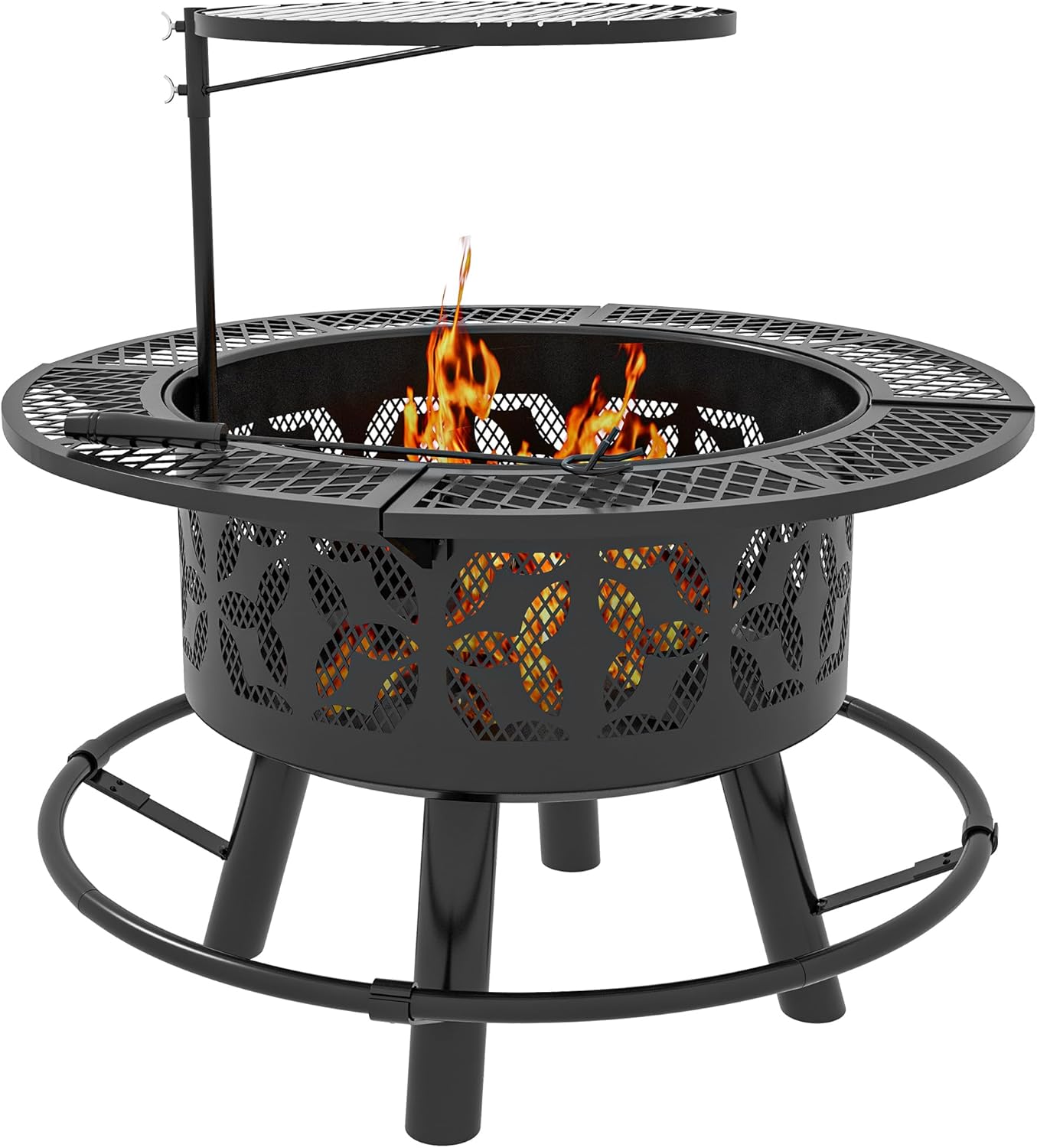 Outsunny Portable Fire Pit, BBQ Grill, 33