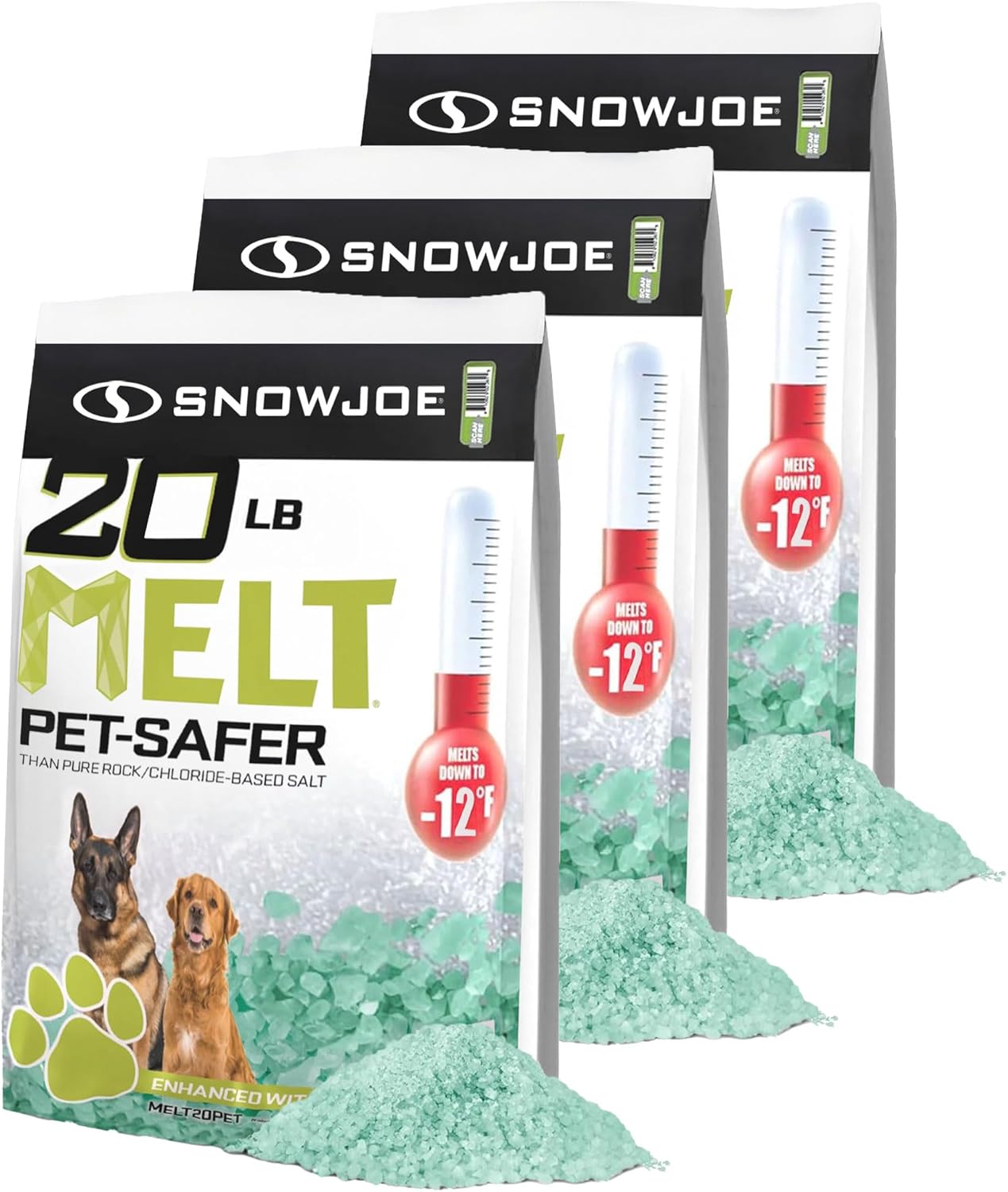 Snow Joe 3 Pack Pet-Safer Ice Melt Blend, Safer for Concrete and Sidewalks, 20 Pounds, MELT20PET - CMA Formula, Long-Lasting and Non-Tracking