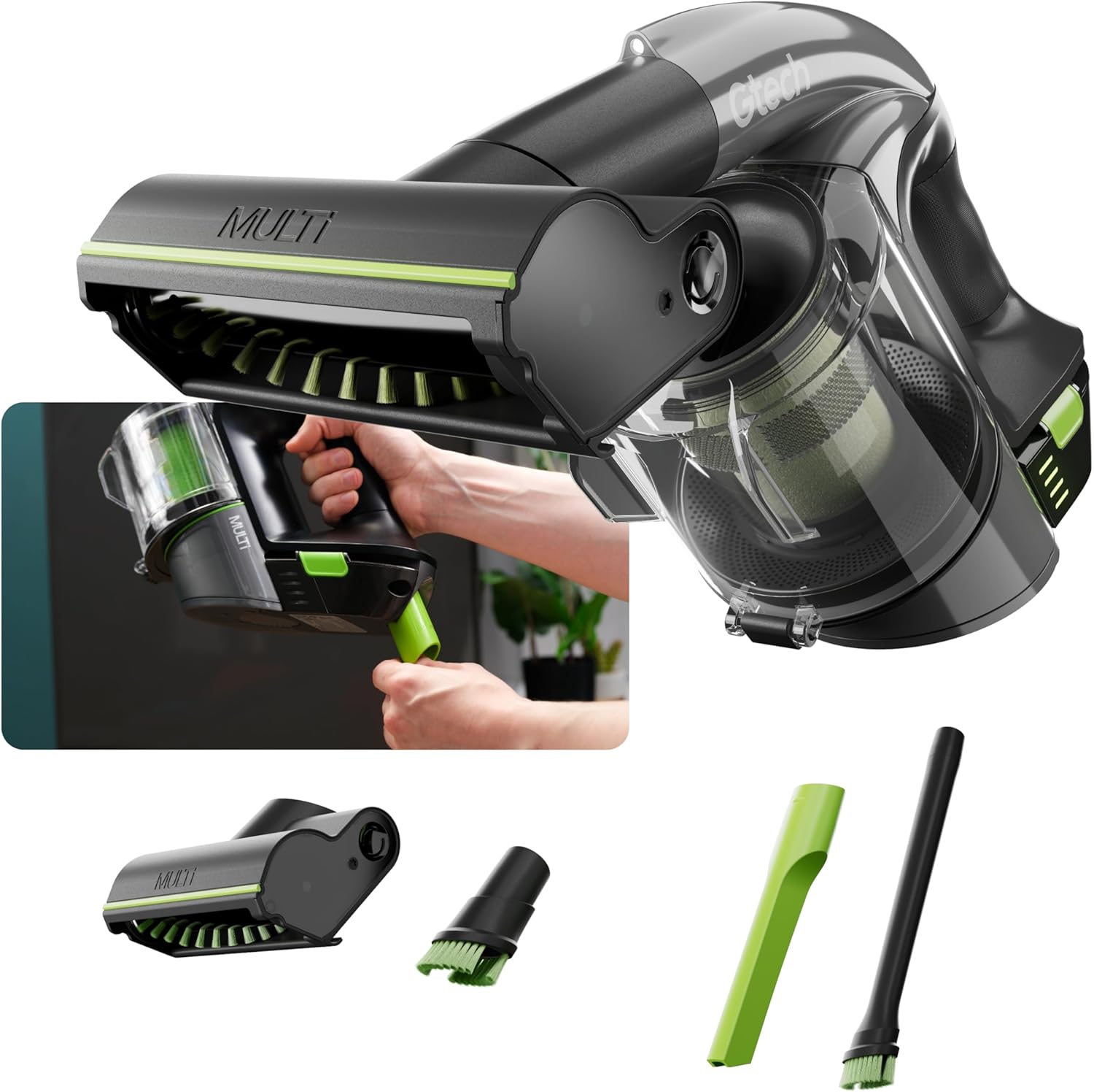 Gtech Multi MK2 Cordless Handheld Vacuum Cleaner with Powered Brush Bar - Mulitple Attachments - Perfect for Home, Stairs, Cars, and More - Rechargeable 22v Li-ion Battery - Lightweight (3.5 lbs.)