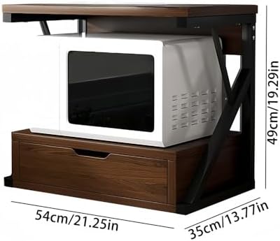 2 Tier Storage Organizer Rack, Wood Microwave Oven Racks with Drawer, Storages Cabinet Shelf for Kitchen, Restaurant(Brown)