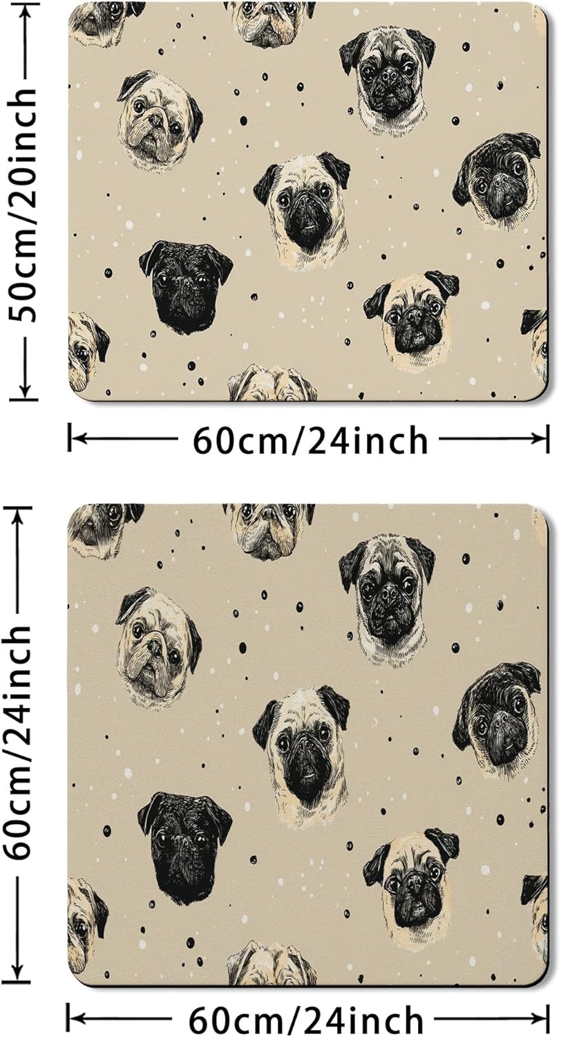 Pug Washer Dryer Top Protector Mat, Vintage Illustrated Pug Design Washing Machine Dust Cover, Cute Pug Patterns Rubber Anti-slip Waterproof Washer And Dryer Mats for Laundry Room 20x24 Inch