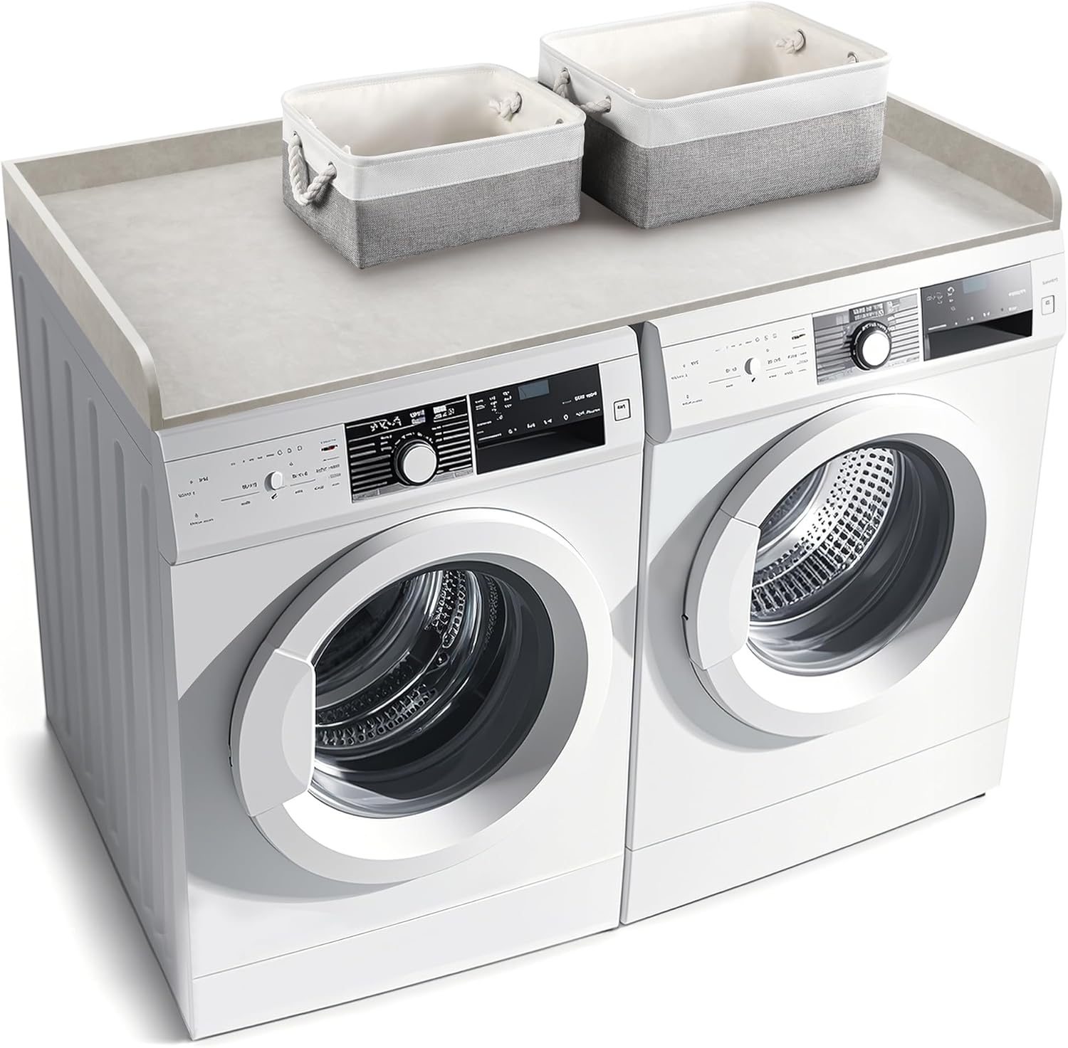 Washer Dryer Countertop with 2 Pack Storage Baskets, Wood Washer and Dryer Countertop with Non-Slip Pads/Edge Rails for Laundry Room Storage and Organization, 27.5