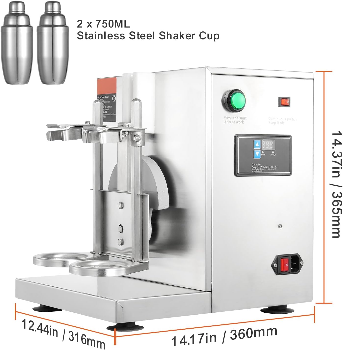 Happybuy 120W Milkshake Maker Machine, Double Head Commercial Milk Tea Shaker, 0-180s Adjustable Blender with 750ml Stainless Steel Cup for Milk Tea Store
