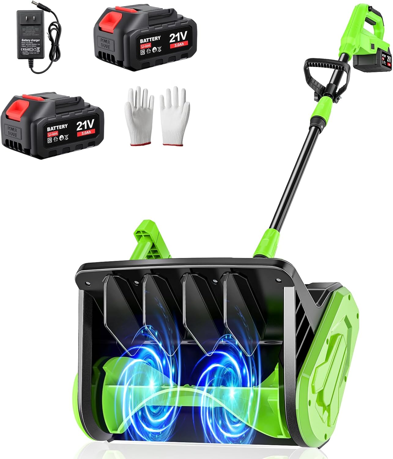 21V Cordless Snow Shovel, 16-Inch Brushless Cordless Snow Blower with 2Pcs 3000mAh Recharge Batteries, Lightweight Electric Snow Plow for Driveway, Sidewalk & Patio Winter Snow Removal- No Wheels