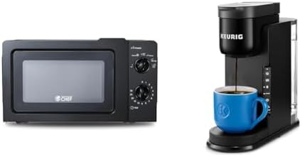 COMMERCIAL CHEF 0.6 Cubic Foot Microwave with 6 Power Levels, Small Microwave & Keurig K-Express Coffee Maker, Single Serve K-Cup Pod Coffee Brewer, Black, 12.8” L x 5.1” W x 12.6”
