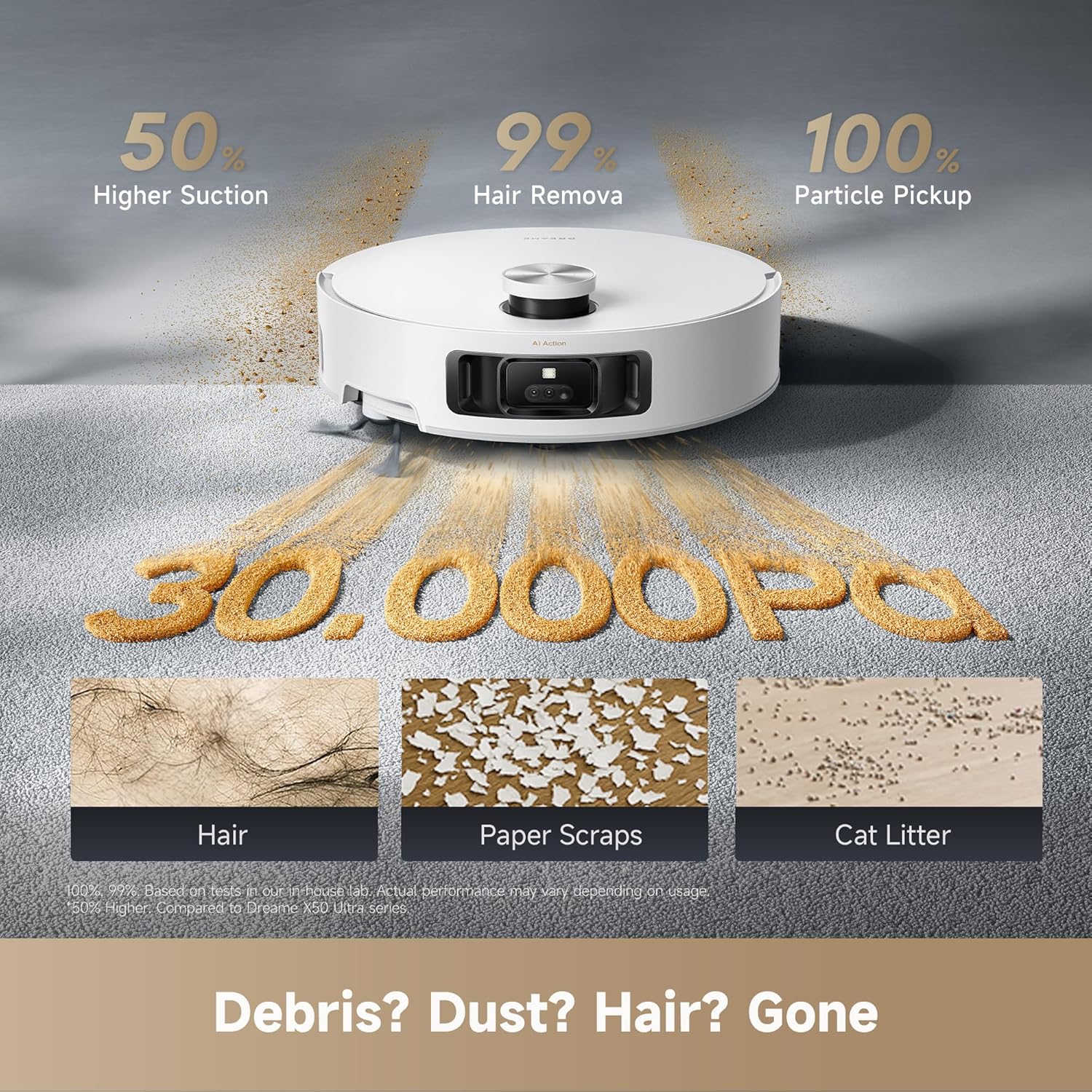 DREAME Aqua10 Roller Robot Vacuum, AquaRoll Mopping, 30,000Pa Suction, 100% Detangling, Carpet-Protecting Roller Guard, Clear 2.36in Obstacle, Self-Empty, Self-Cleaning, Roller Mop Extending