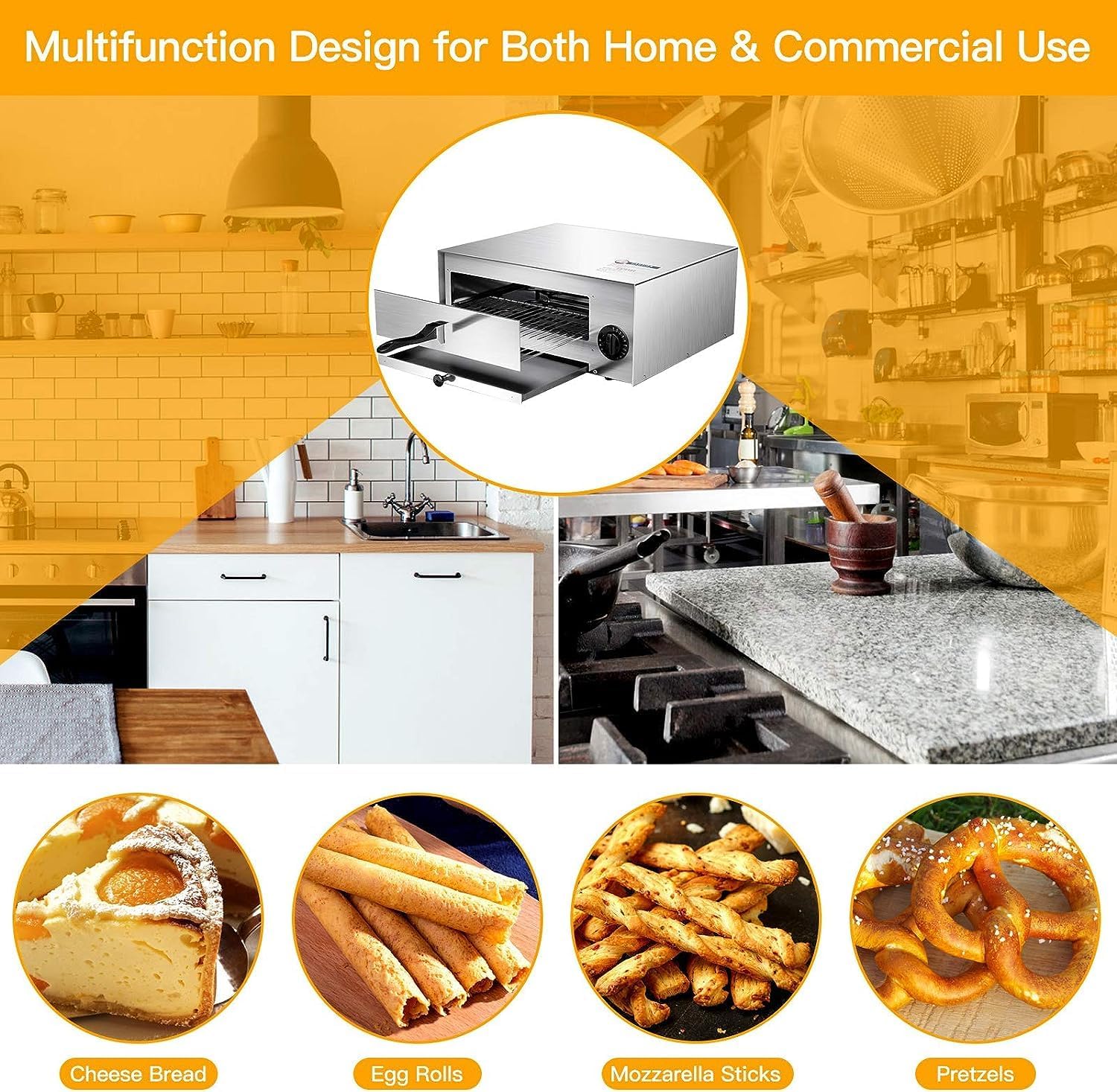 GOFLAME 1450W Electric Pizza Oven, 12 Inch Stainless Steel Pizza Oven Countertop with Insulated Handle & Removable Tray, Commercial Pizza Maker for Restaurant Home Party