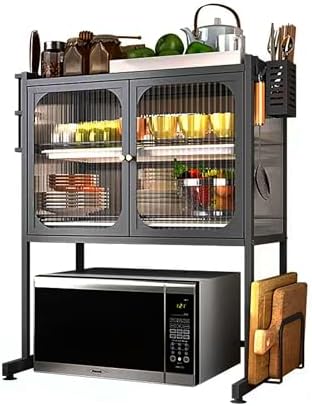 Kitchen Countertop Microwave Oven Rack, Microwave Stand，Microwave Shelf with Storage Cabinet,Suitable for Multifunctional Tableware Storage in Kitchens and Restaurants (Black)