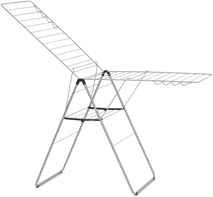 Brabantia HangOn Laundry Drying Rack (82ft / Metallic Gray) Compact, Foldaway, Adjustable Indoor Stainless Steel Clothes Horse