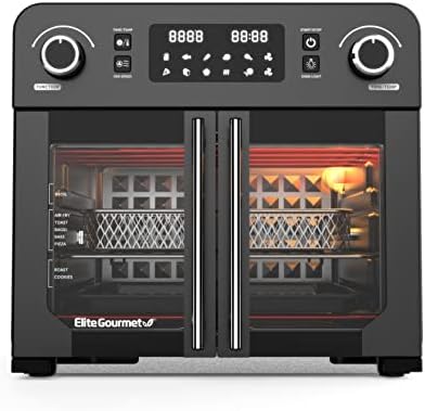 Elite Gourmet EAF9010B All Steel Exterior, 24.5Qt. French Door Air Fryer Convection Countertop Oven, 12