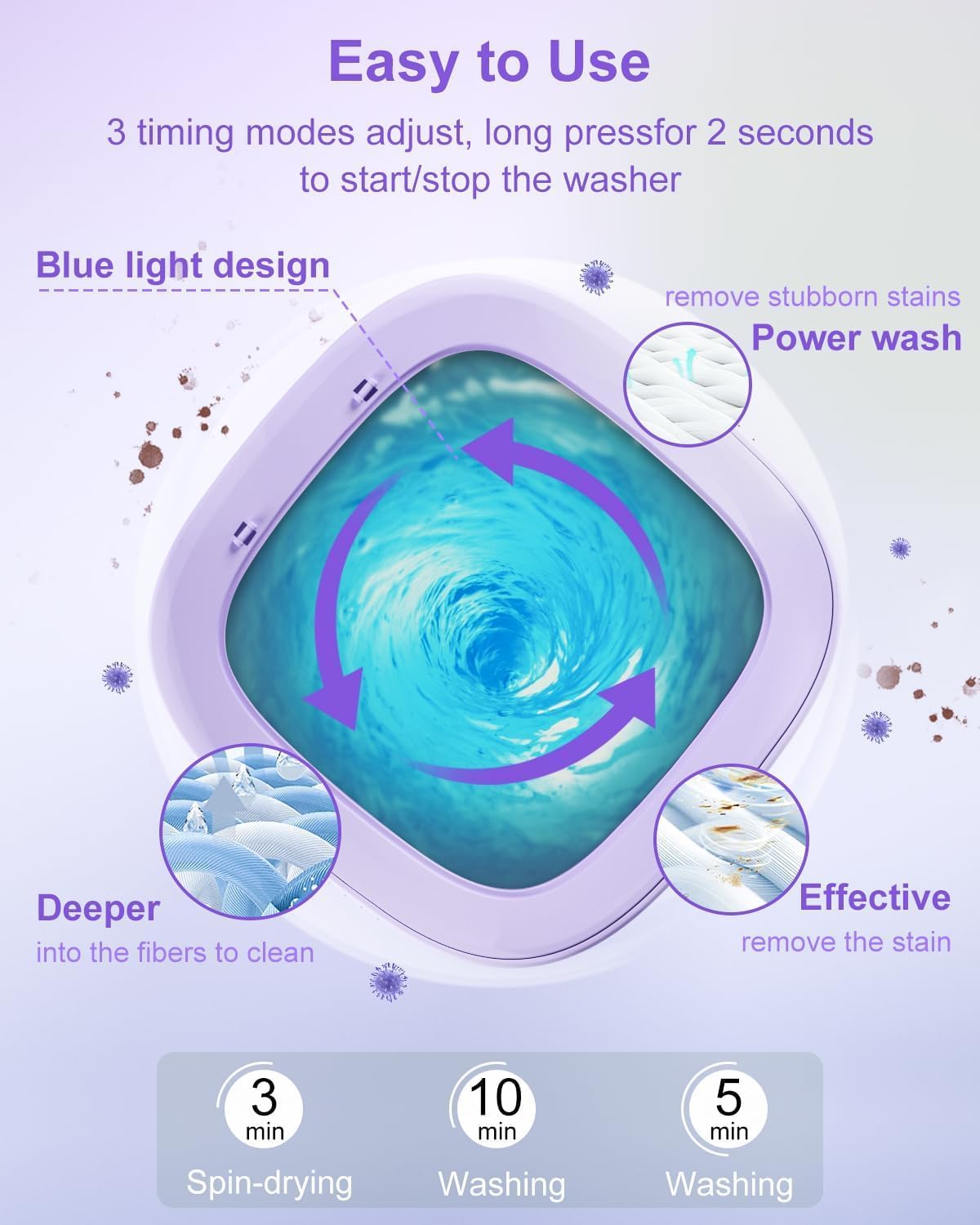 16L Portable Washing Machine, Small Portable Washer and Dryer Combo Mini Foldable Washing Machine Collapsible Bucket with Drain Basket for Apartment, Underwear, Socks, Baby Clothes (Purple)