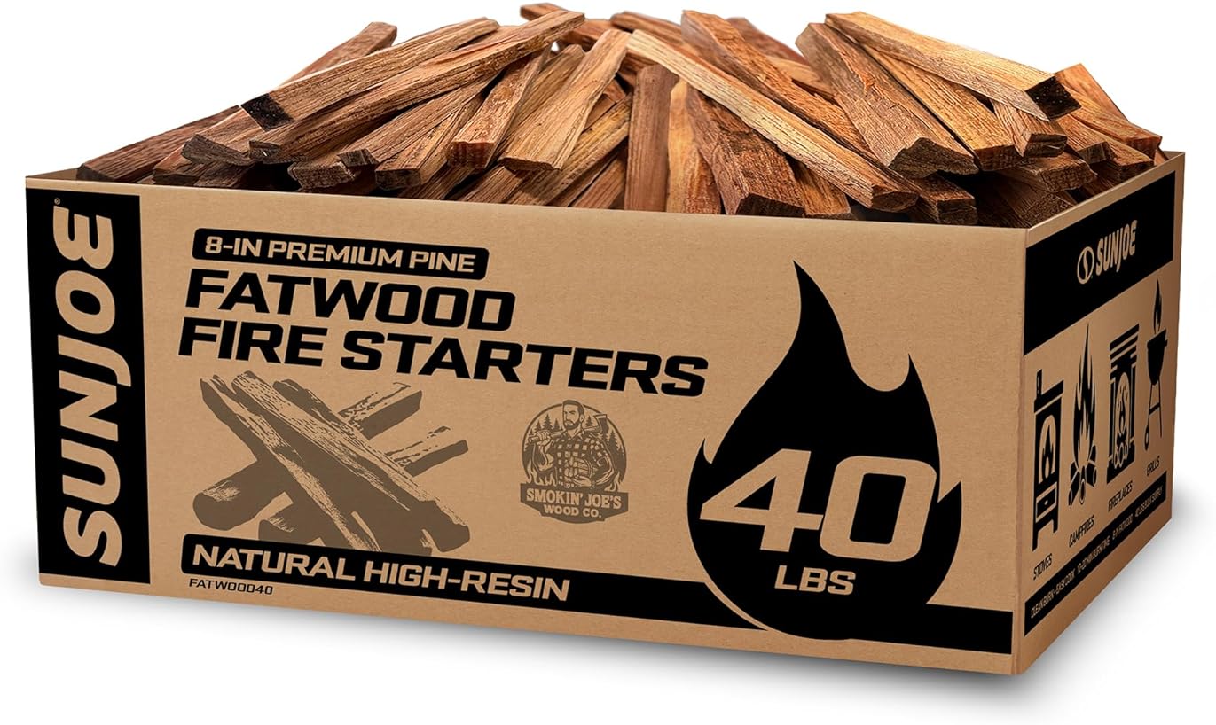 Sun Joe 40-Pound Fatwood Fire Starter Sticks, All-Natural Pine Kindling for Fireplace, Wood Stove, Pit and Grill, Made for Indoor or Outdoor Use