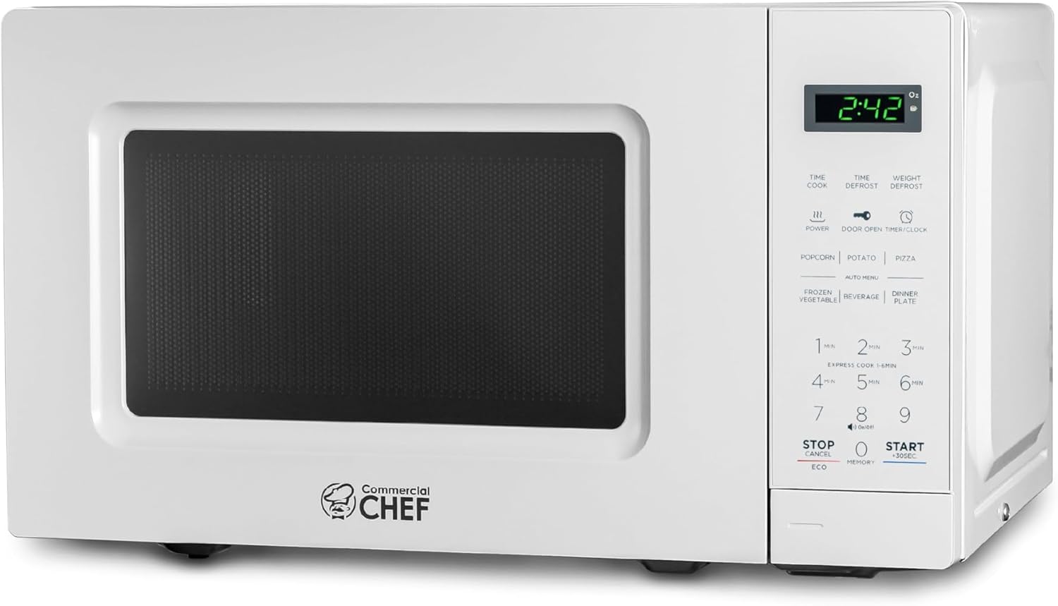 COMMERCIAL CHEF 0.7 Cu Ft Microwave with 10 Power Levels, 700W Microwave with Digital Display, Countertop Microwave with Child Safety Door Lock, Programmable with Push Button, White