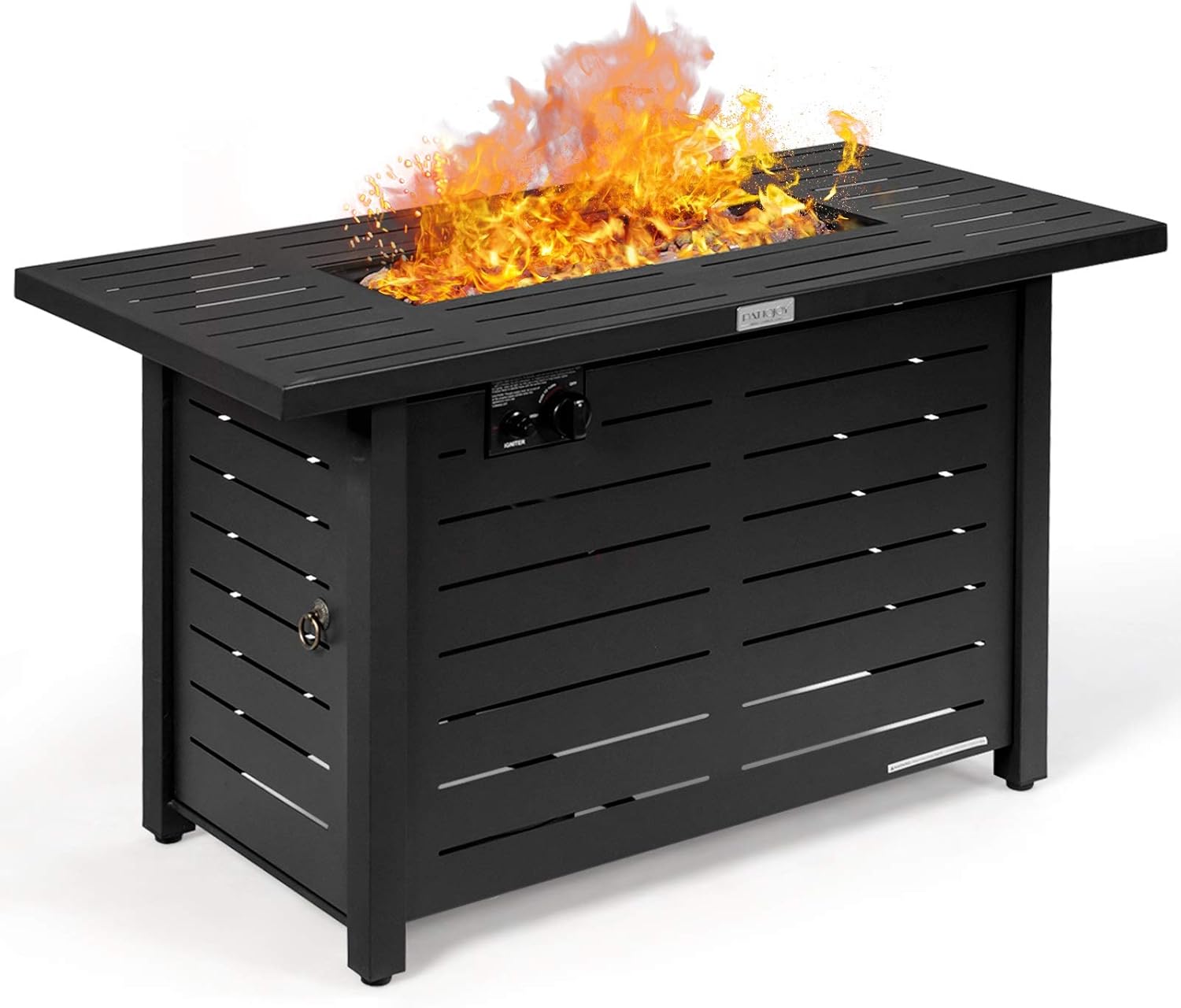 S AFSTAR Propane Fire Pit Table, 42 Inch 60,000 BTU Gas Fire Pit Table with Lid & Volcanic Rocks, PVC Protective Cover, Outdoor Rectangular Fire Tables for Patio Porch Balcony Pool Deck (Black)
