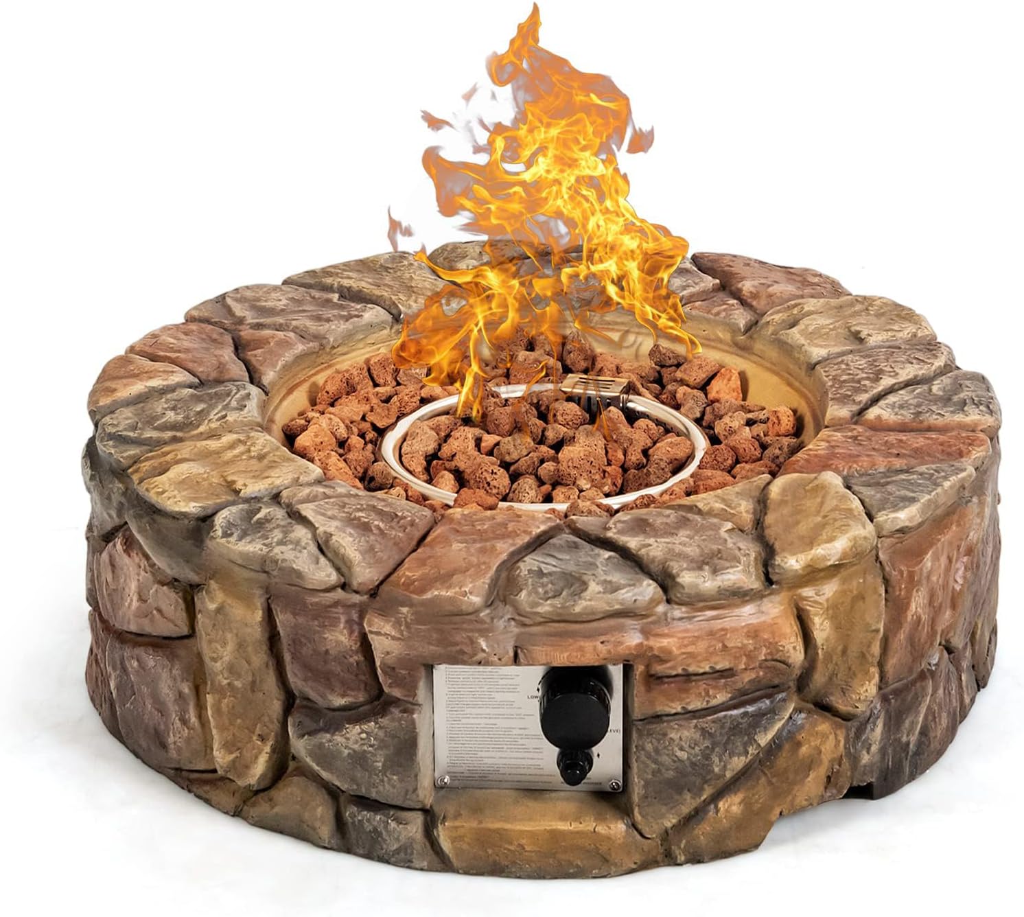 DORTALA Round Propane Outdoor Fire Pit, 28 Inch 40,000 BTU Stone Propane Fire Pit w/Lava Rocks, PVC Cover, ETL Certified, Smokeless Gas Fire Pits for Outside Patio Garden Camping Backyard (Brown)