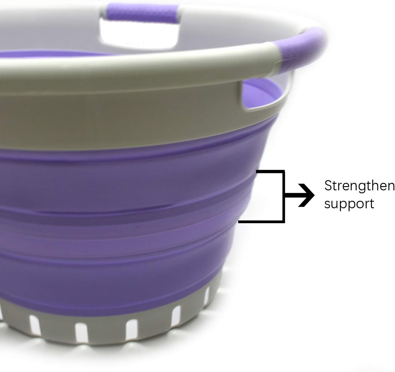 SAMMART 36L (9.5 gallon) Collapsible 3 Handled Plastic Laundry Basket-Foldable Pop Up Storage Container/Organizer-Space Saving Basket (3 handled Oval, Grey/Purple)