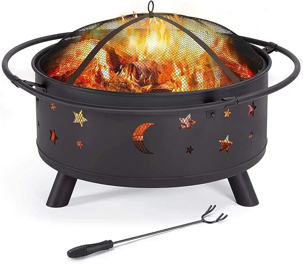Fire Pits Outdoor Wood Burning 30 Inch Metal Firepit, Bonfire Wood Burning Heater Stove