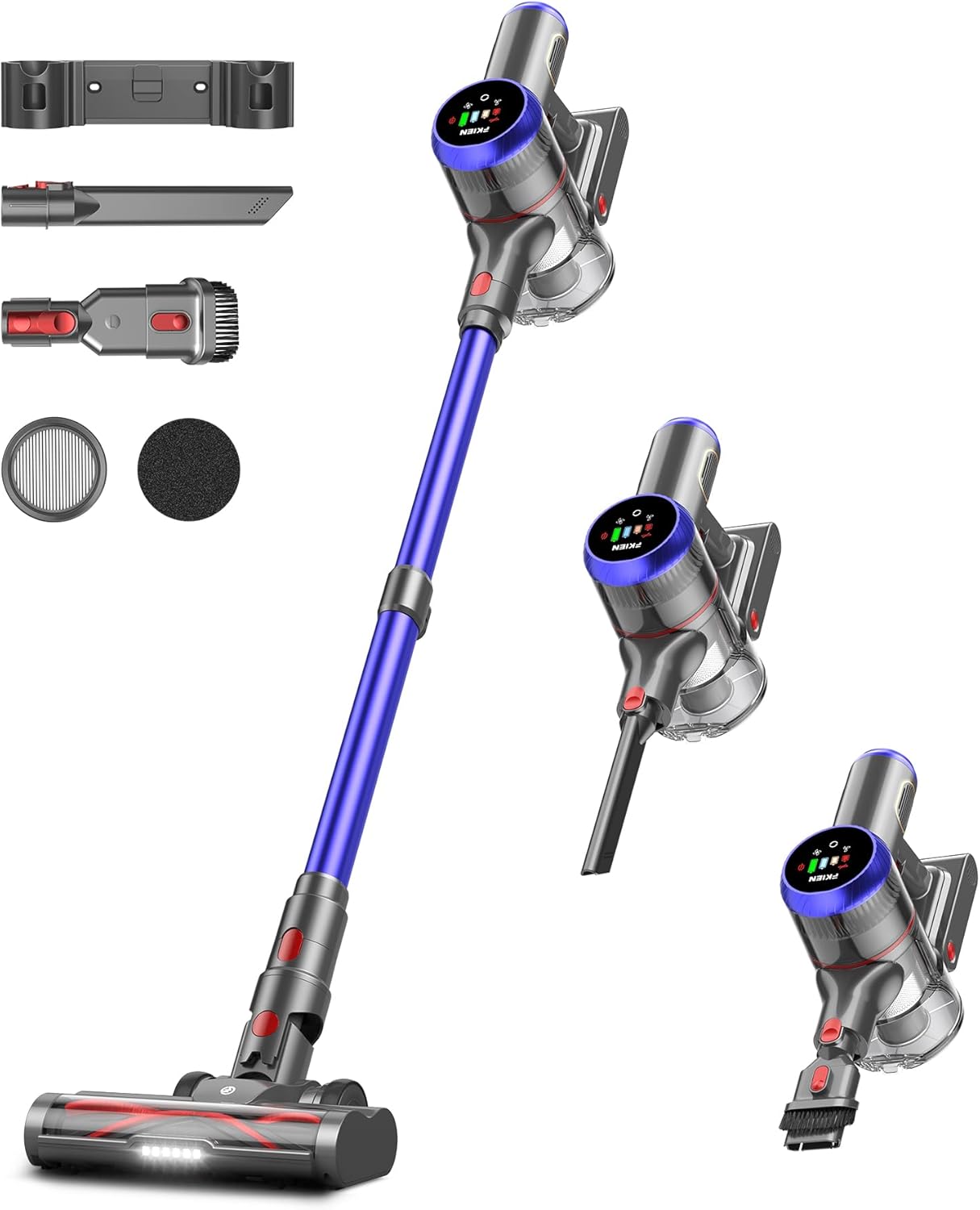 Cordless Vacuum Cleaner, 550W 45kPa 60Mins Vacuum Cleaners for Home with LED Display, Self-Standing Stick Vacuum with Anti-Tangle Brush, Rechargeable Vacuum Cordless for Pet Hair/Carpet/Floor