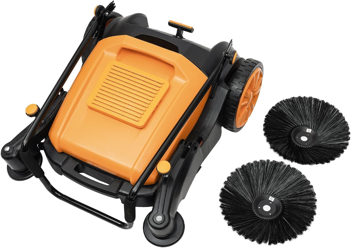 Walk-Behind Outdoor and Indoor Hand Push Sweeper 14.53 Gallon Capacity 41.34in Sweeping Width with Brushes,Yellow