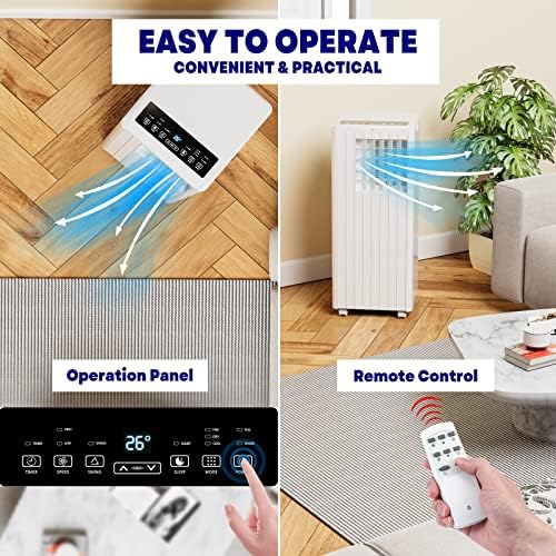 8,000 BTU Portable Air Conditioner, 3-In-1 Floor AC Unit with Remote Control, Cools Up to 350 Sq.Ft, Ultra-Quiet Air Cooler with LED Display, Dehumidifier & Fan for Bedroom, Office, Living Room