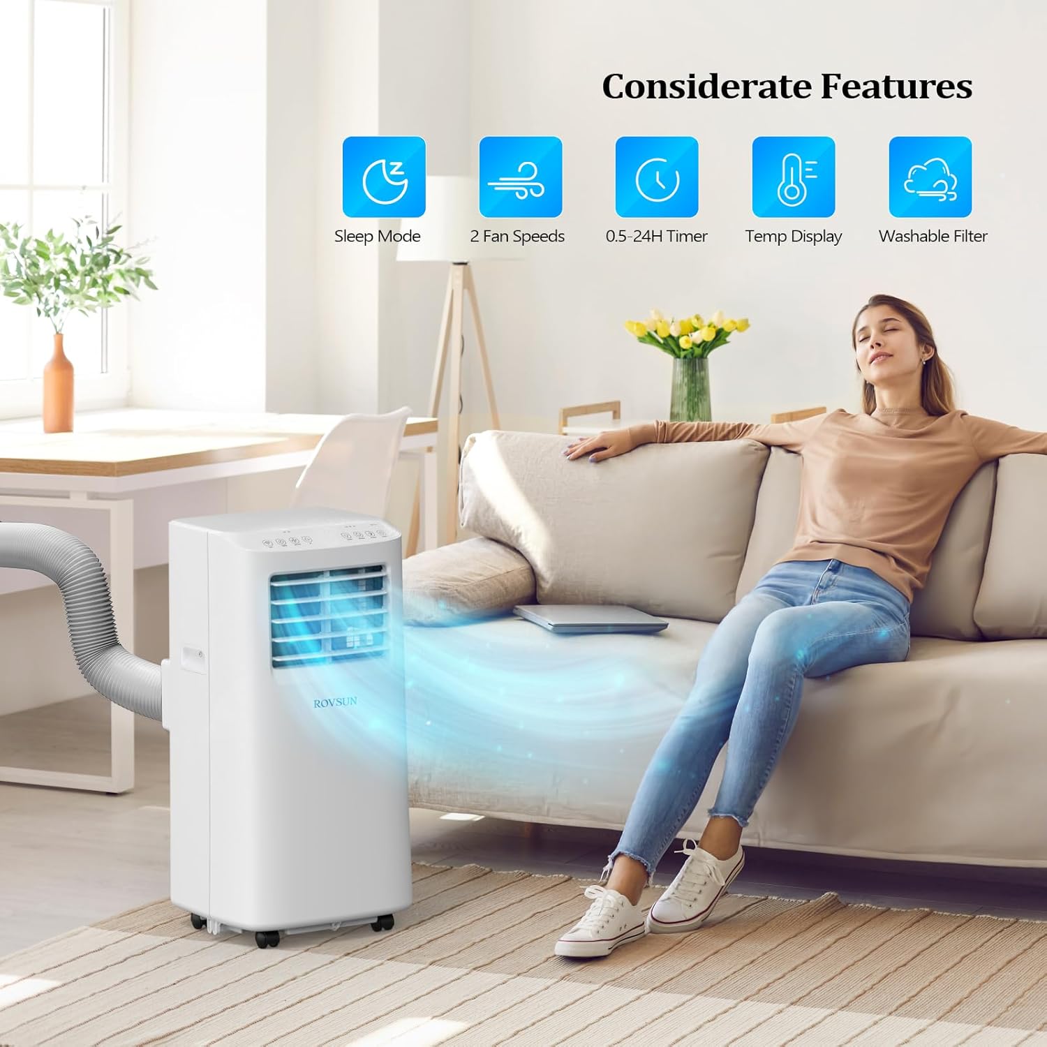 ROVSUN 9000 BTU Portable Air Conditioner with Remote Control, 3-in-1 Room AC Unit, Fan & Dehumidifier with Digital Display, 24H Timer & Installation Kits for Home Office Dorm