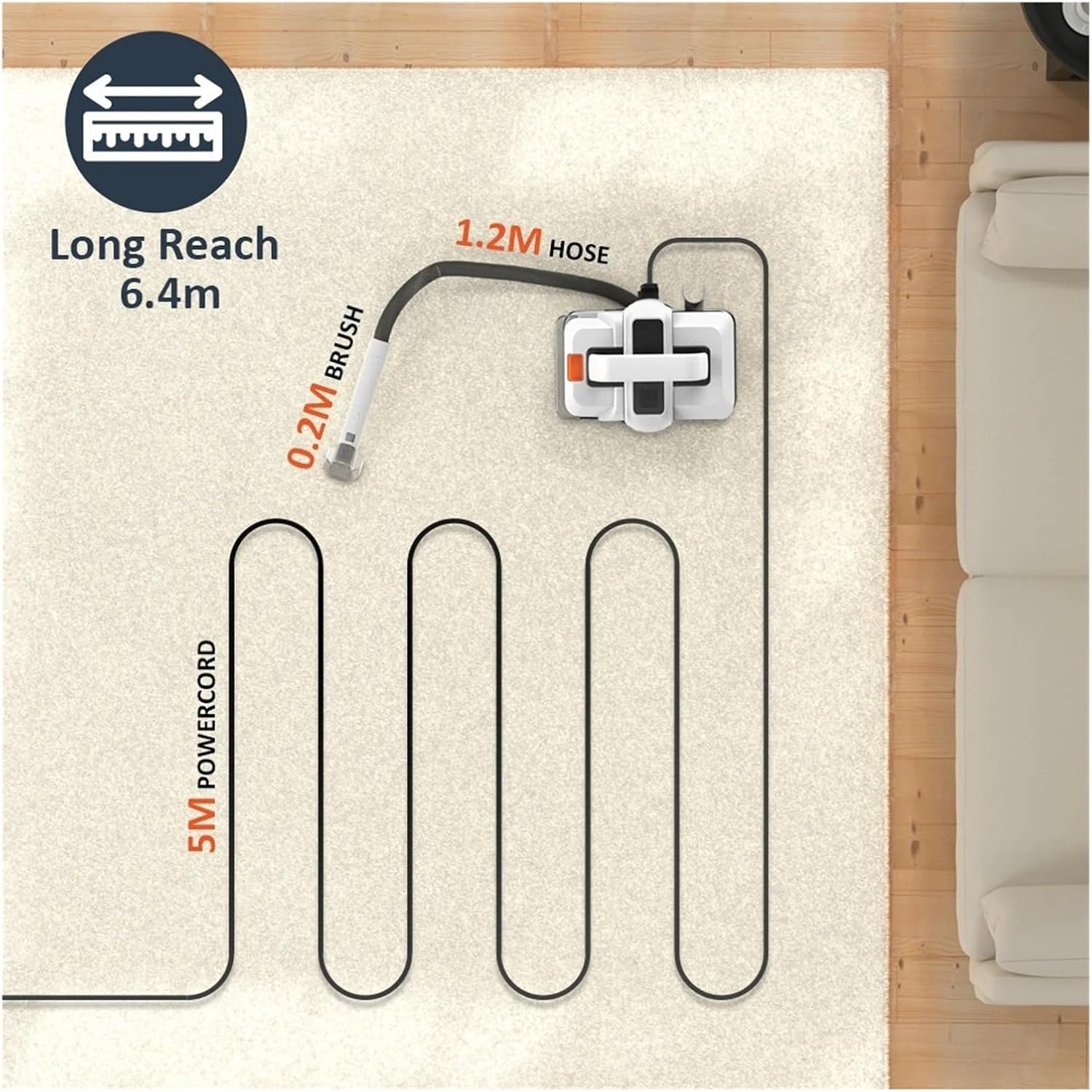 Compatible For RAYFURN W05 Handheld Fabric Cleaner 750W 2in1 Vacuum Wash Long Runtime Compact, Compatible For Hardwood Carpet Large Battery Cleaning